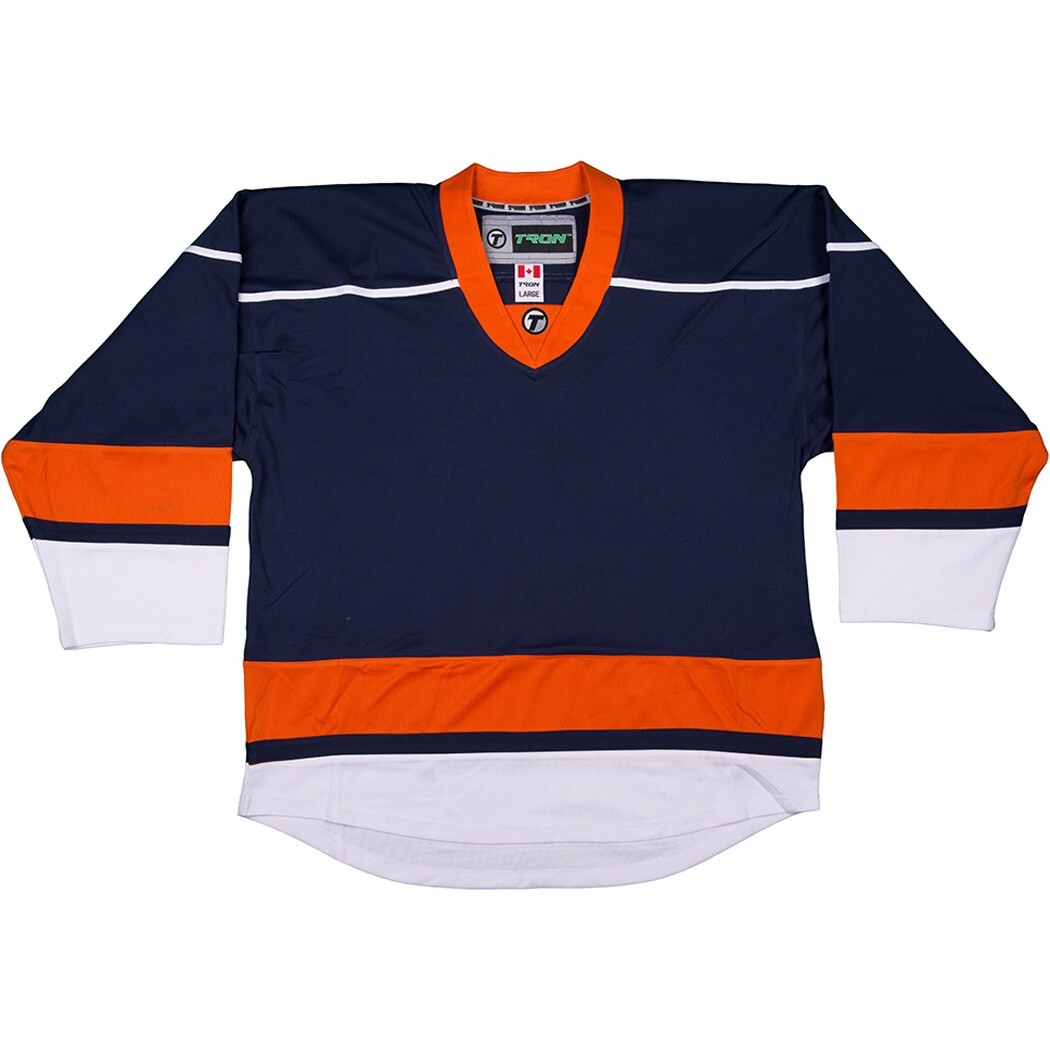 blue and orange hockey jersey